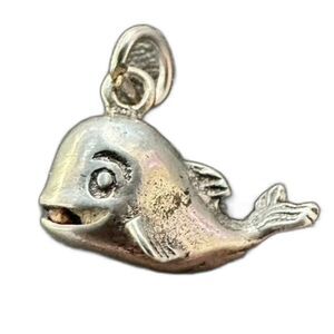 Vintage 925 Sterling Silver Baby Whale Fish 3D Bracelet Charm